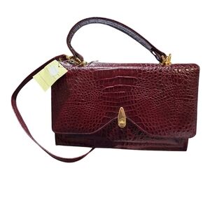 Fiona Elegant Burgundy Crocodile Handbag. Genuine Leather. Made In Italy. NWT